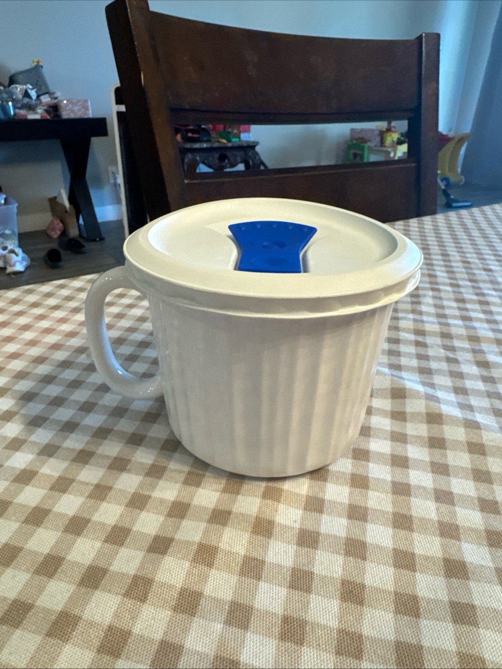 White Ceramic Mug vented lid Corningware